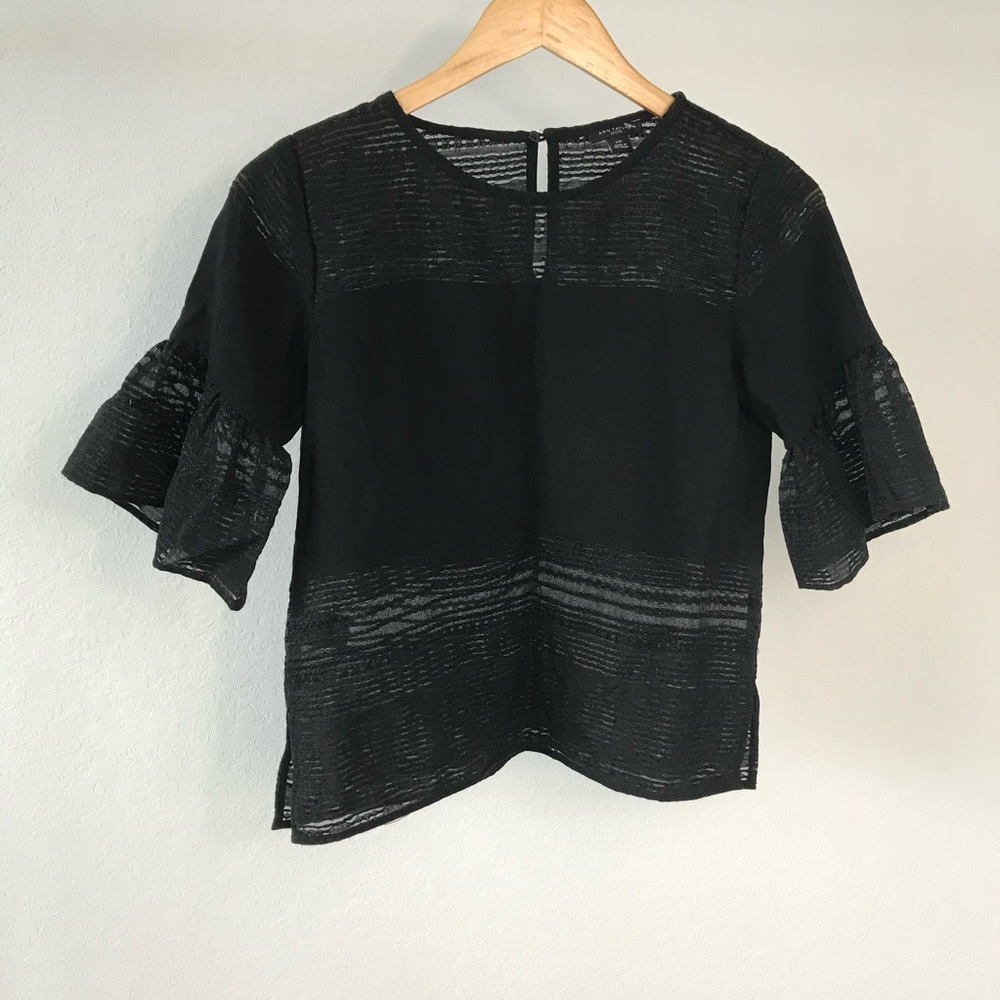Ann Taylor Black Bell Sleeve Blouse Size XSP NWOT
